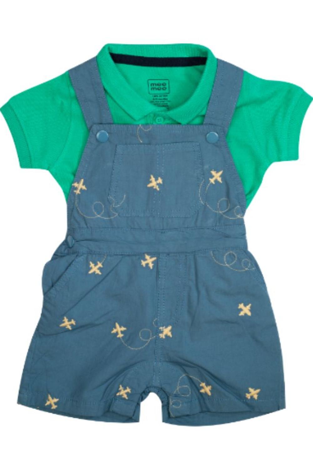 Mee Mee Baby Checks Shirt Printed Dungaree Set Green & Blue